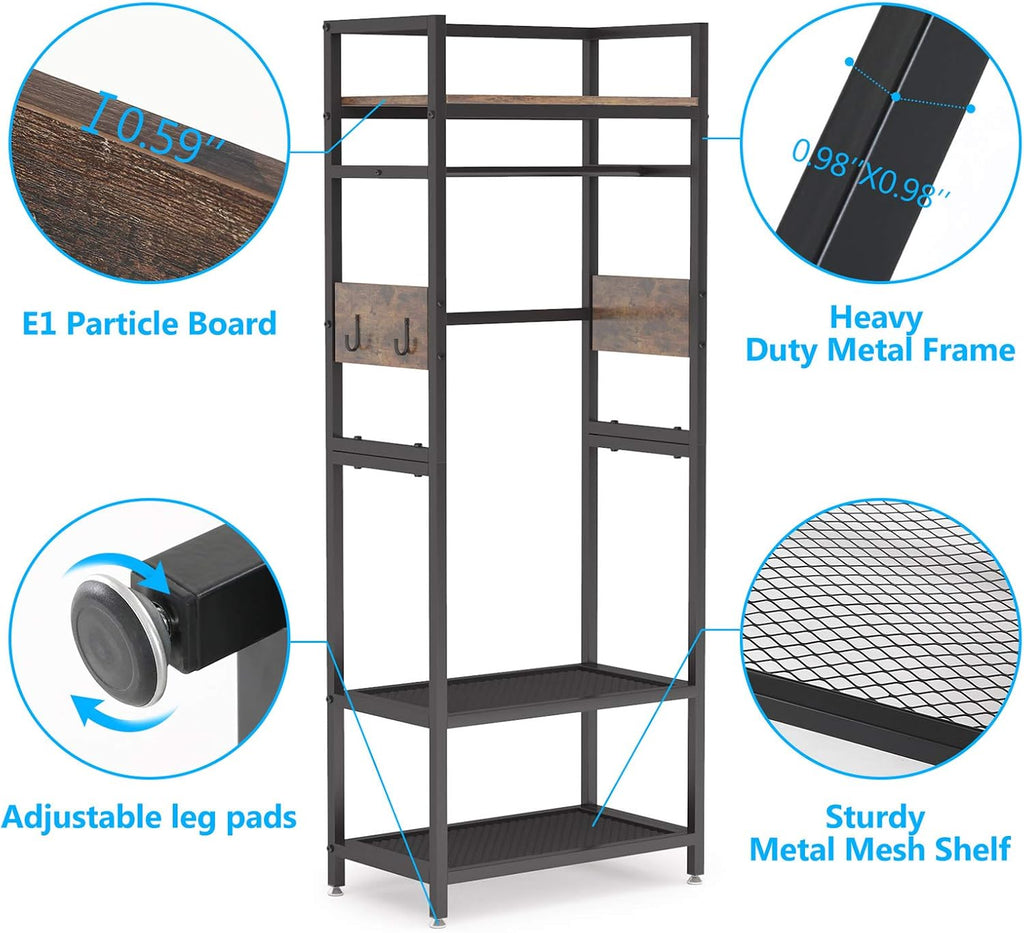 Tribesigns Small Heavy Duty Clothes Rack Set of 10 with Shelf and Hanging Rod, Freestanding Closet Organizer, Industrial Hall Tree Garments Rack for Small Space,Bedroom,27'' W X 69'' H, 10 pcs
