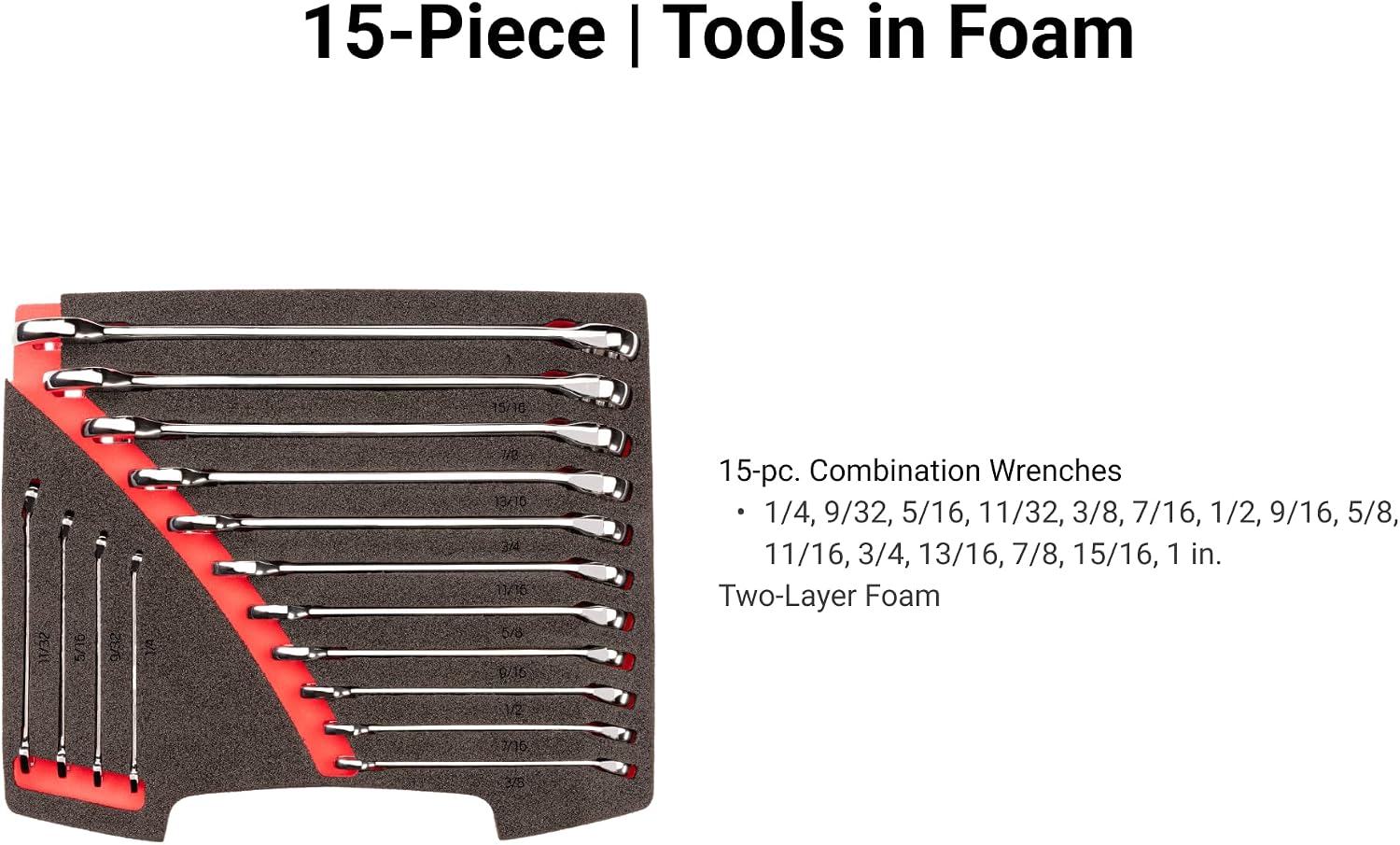 TEKTON Combination Wrench Set with Open Top Drawer and Rack, 15-Piece (1/4-1 in.) | OLB94201