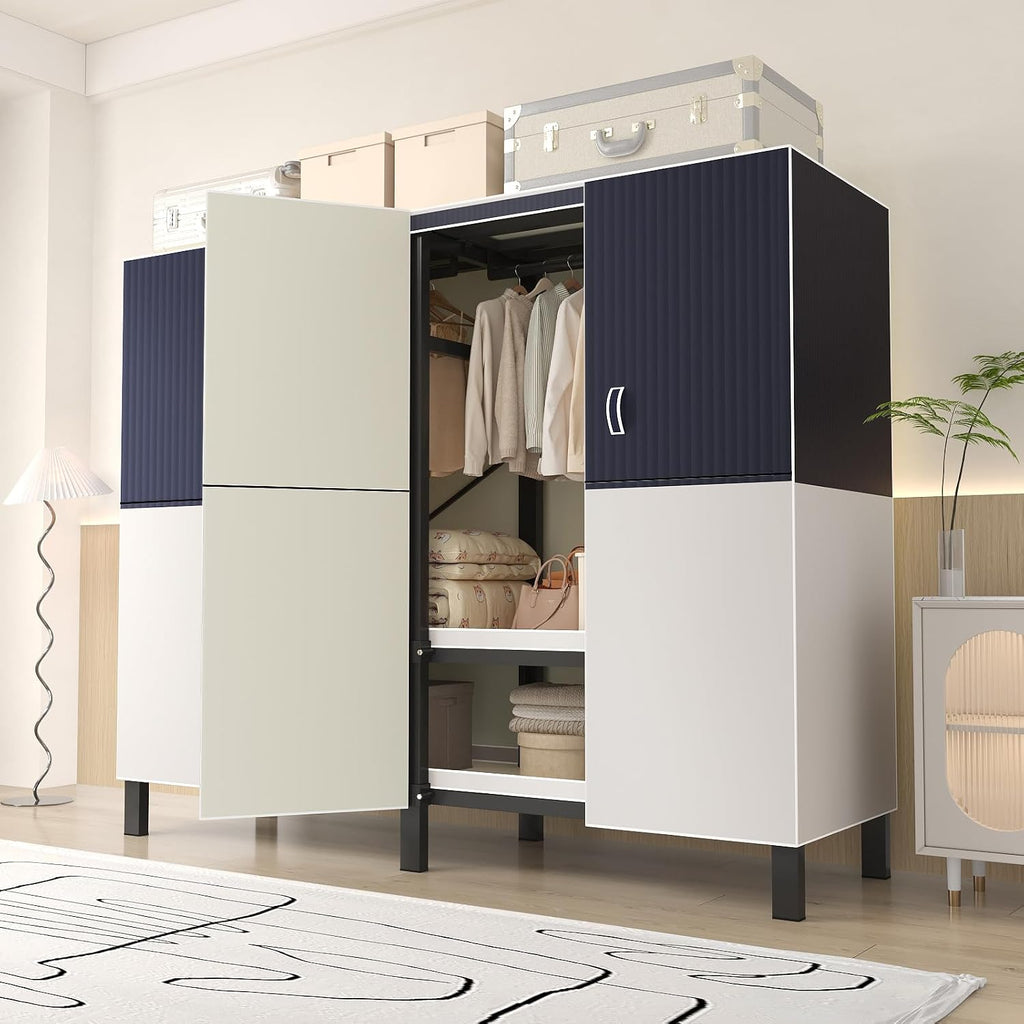71in Heavy Duty Portable Closet with Cover, 1500lbs Foldable Covered Metal Clothing Wardrobe Closet System, Heavy Duty Garment Rack for Hanging Clothes, for Bedroom, Apartment, Rental Property,Blue