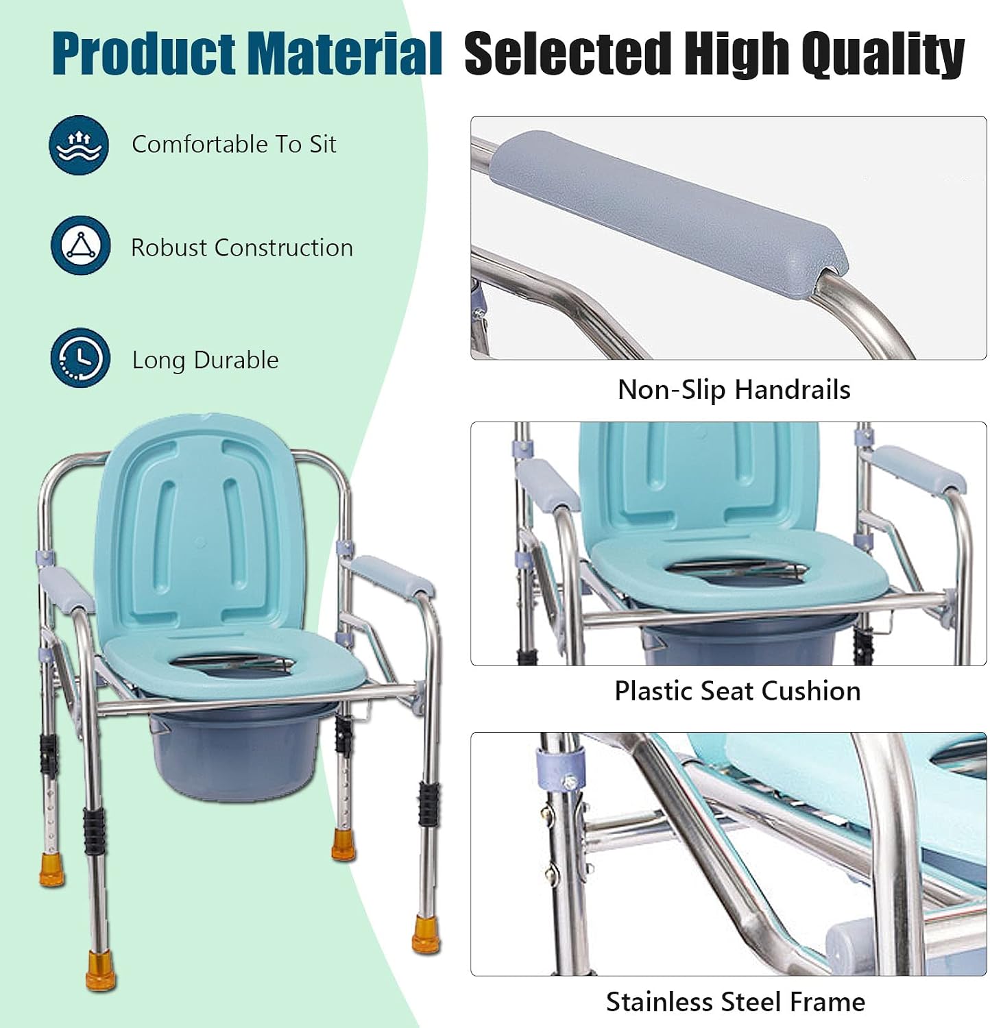 Stand Alone Raised Toilet Seat 330lbs - Heavy Duty Medical Homecare Commode Chair, Height Adjustable Legs, Bathroom Assist Frame for Elderly, Handicap, Disabled