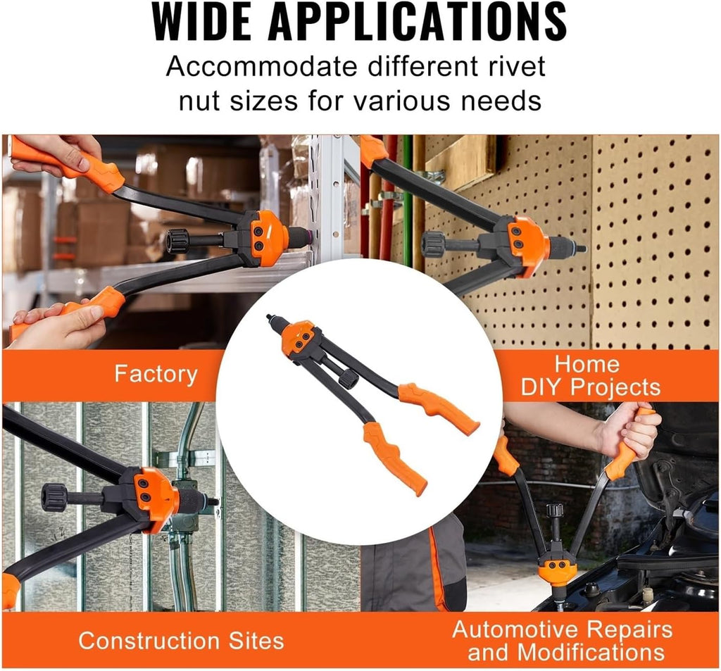 16' Rivet Nut Tool, Labor-Saving Rivnut Tool Kit with 13PCS Metric SAE Mandrels, 186PCS Rivet Nuts, with Carrying Case