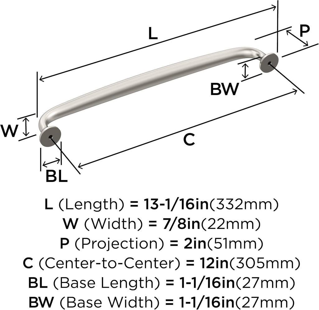 Amerock BP54055G10 | Satin Nickel Appliance Pull | 12 inch (305 mm) Center-to-Center Cabinet Handle | Renown | Furniture Hardware
