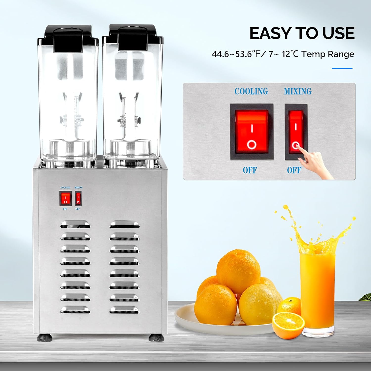 ROVSUN Commercial Juice Dispenser 2.6Gal X 2 Tanks, Cold Drink Dispenser Commercial Beverage Dispenser Stainless Steel with Thermostat Controller for Home Restaurant Bar Party 110V/60HZ