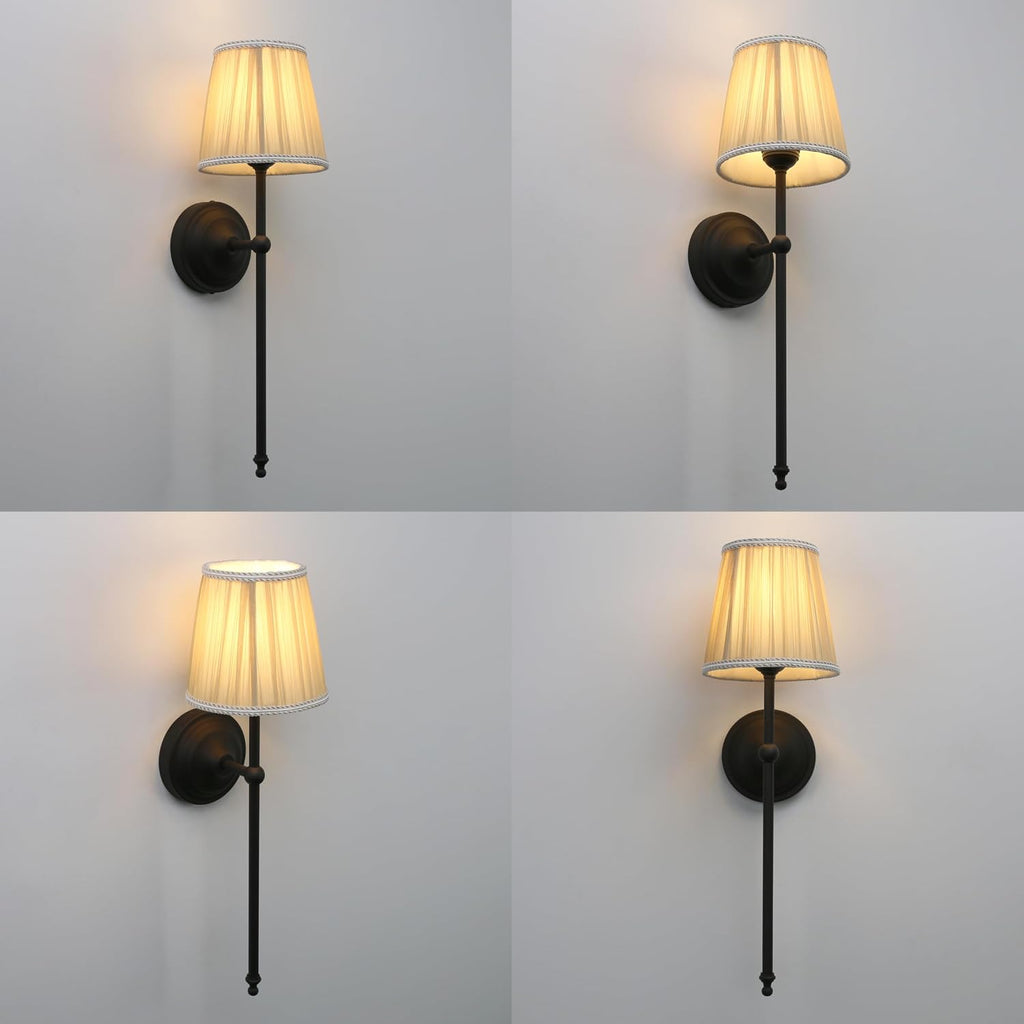 Phansthy Hardwired Brass Boho Wall Sconces Set of 2, Vintage Industrial Wall Lights 2 Pack, Vanity Light Wall Lamps with Lace Gauze Shade for Bedroom Living Room Hallway Decor (Black + Khaki Shade)