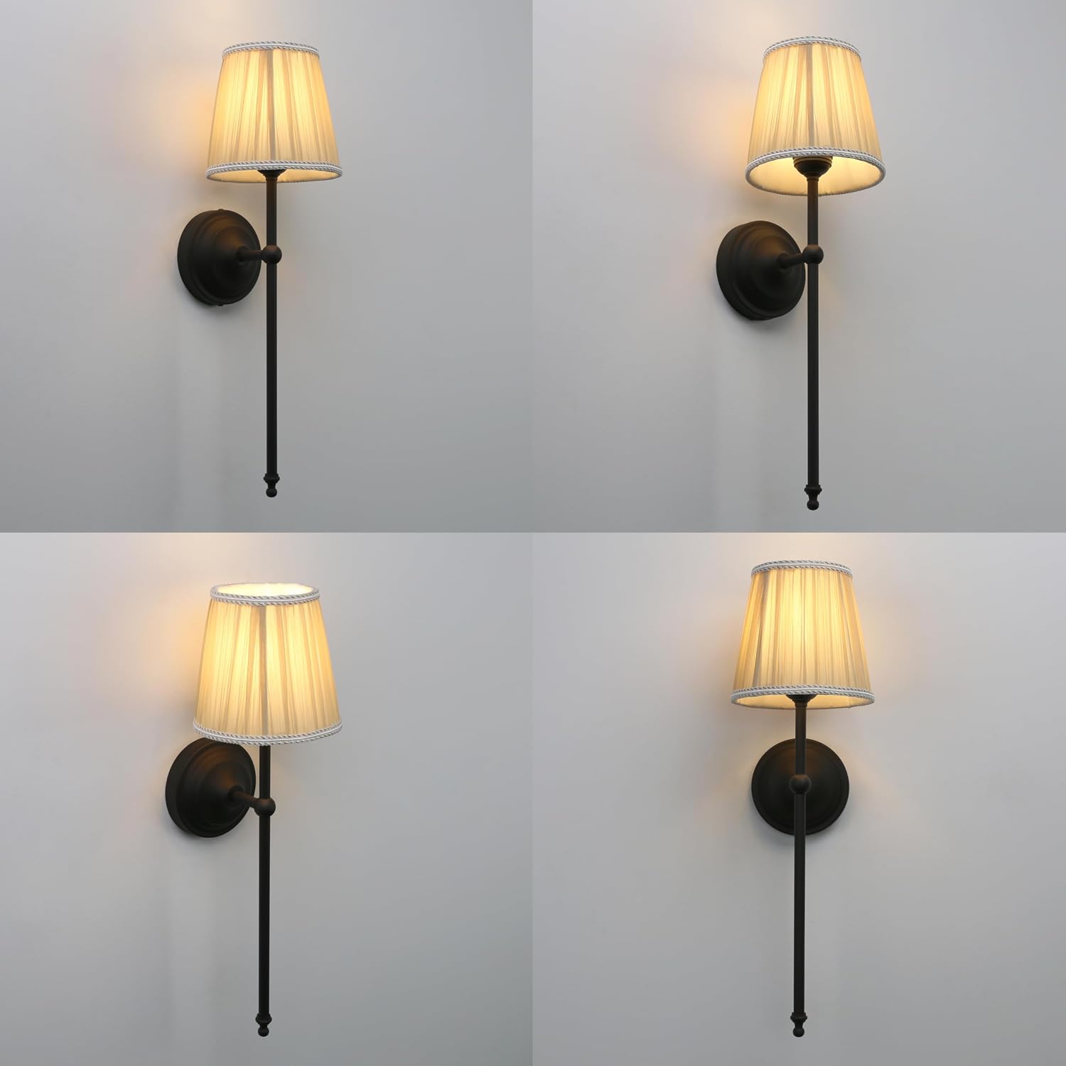 Phansthy Hardwired Brass Boho Wall Sconces Set of 2, Vintage Industrial Wall Lights 2 Pack, Vanity Light Wall Lamps with Lace Gauze Shade for Bedroom Living Room Hallway Decor (Black + Khaki Shade)