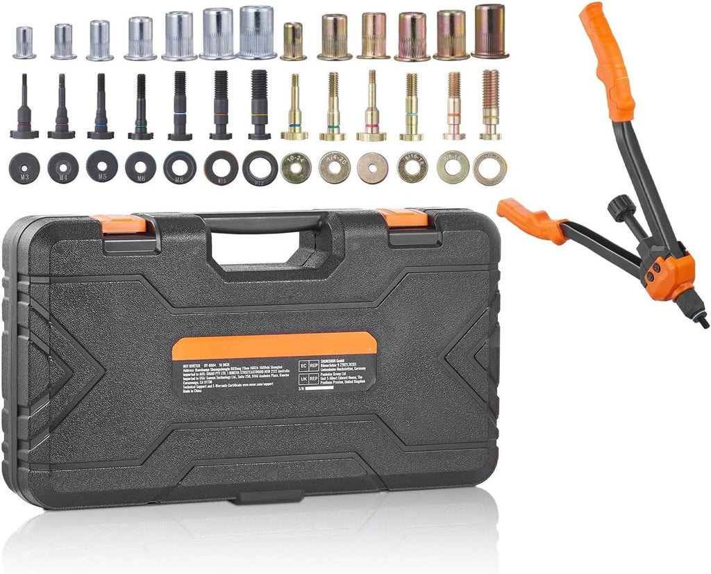 16' Rivet Nut Tool, Labor-Saving Rivnut Tool Kit with 13PCS Metric SAE Mandrels, 186PCS Rivet Nuts, with Carrying Case