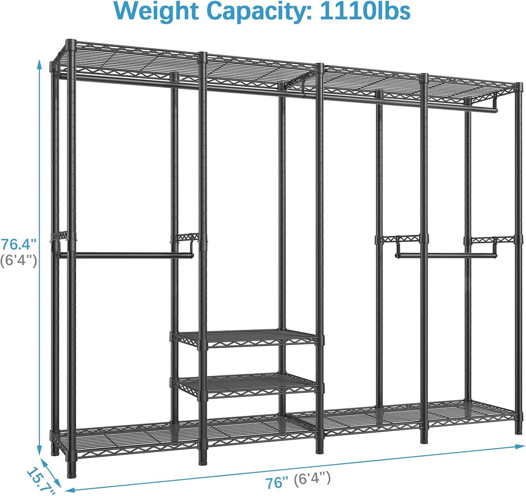 VIPEK V40C Covered Clothing Rack Heavy Duty with Cover, Custom Freestanding Closet Portable Wardrobe for Bedroom, Large Black with Grey Upgraded Polyester Cover