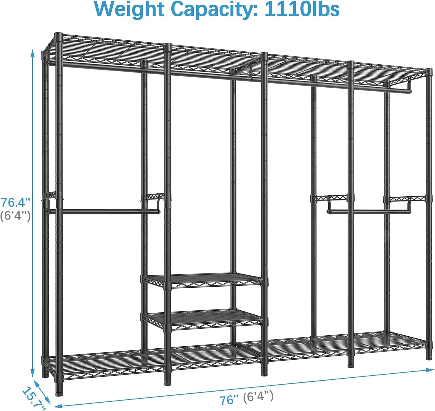 VIPEK V40C Covered Clothing Rack Heavy Duty with Cover, Custom Freestanding Closet Portable Wardrobe for Bedroom, Large Black with Grey Upgraded Polyester Cover