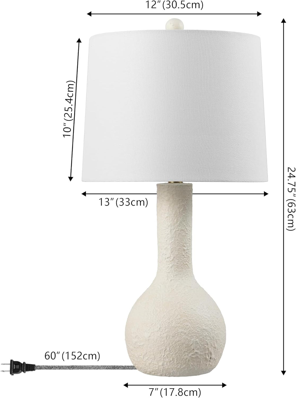 JONATHAN Y 24.75' Antique White Modern Table Lamp Set of 2 for Bedroom, Scandinavian Textured Gourd Lamps for Living Room, White Linen Shade, LED Bulbs Included JYL9207A-SET2