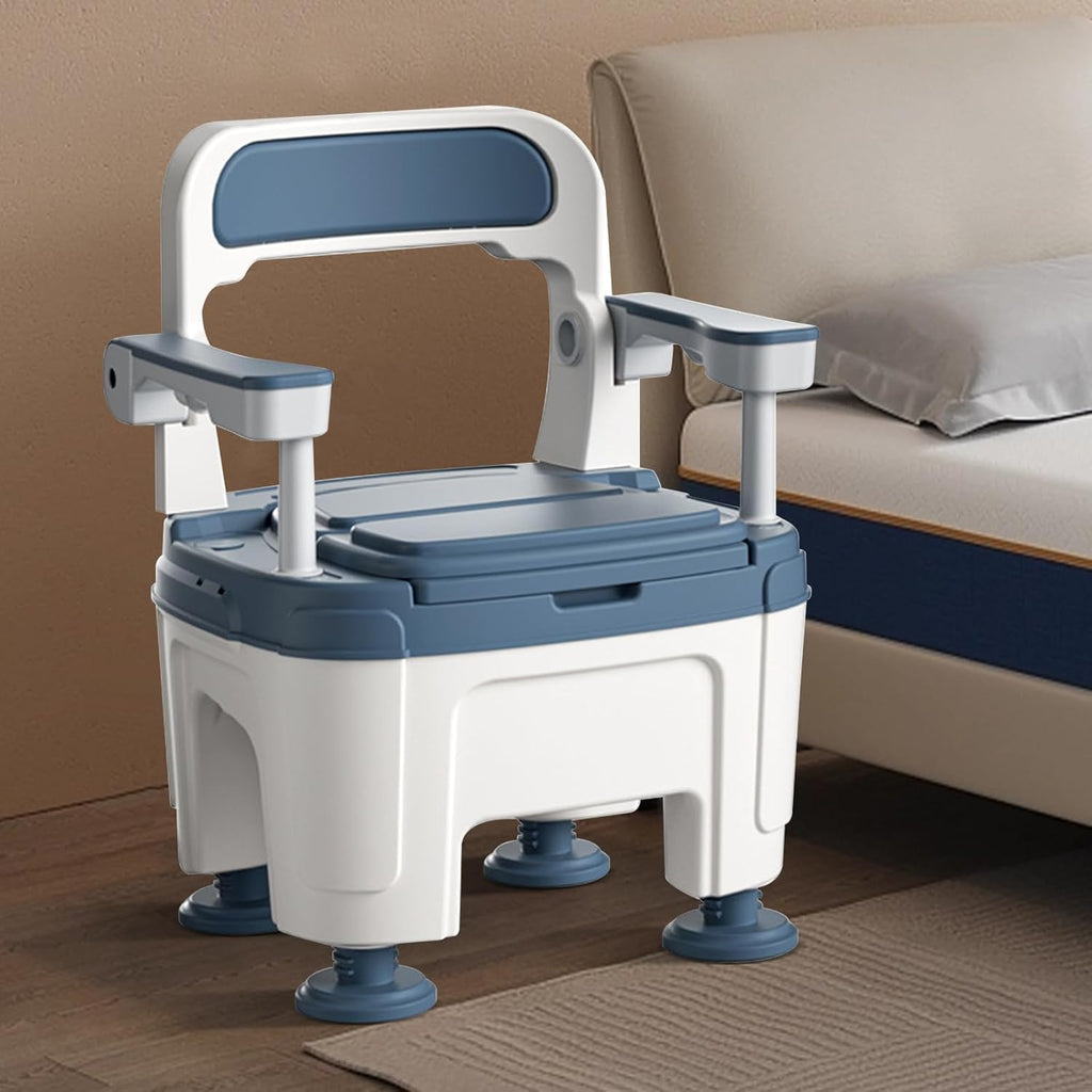 Adjustable Bedside Commode Chair for Seniors and Disabilities Ultra Wide Seat Up to 660 Lbs Capacity Height Adjustable Toilet Chair for Elderly and Disabled Blue Upgrade