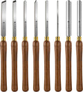 HAUTMEC Expert Wood Lathe Chisel Set 8 PCS, M2 HSS Wood Turning Tools with Teak Handles & Portable Storage Bag, Roughing Gouge, Skew, Parting, Scraper, for Beginners & Professionals - HTWCH25028