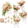 Ling's moment Wedding Artificial Flowers Package, Bridal Bouquet, Bridesmaid Bouquets, Boutonniere for Men, Rose Petals.Peach Smoothie Blush