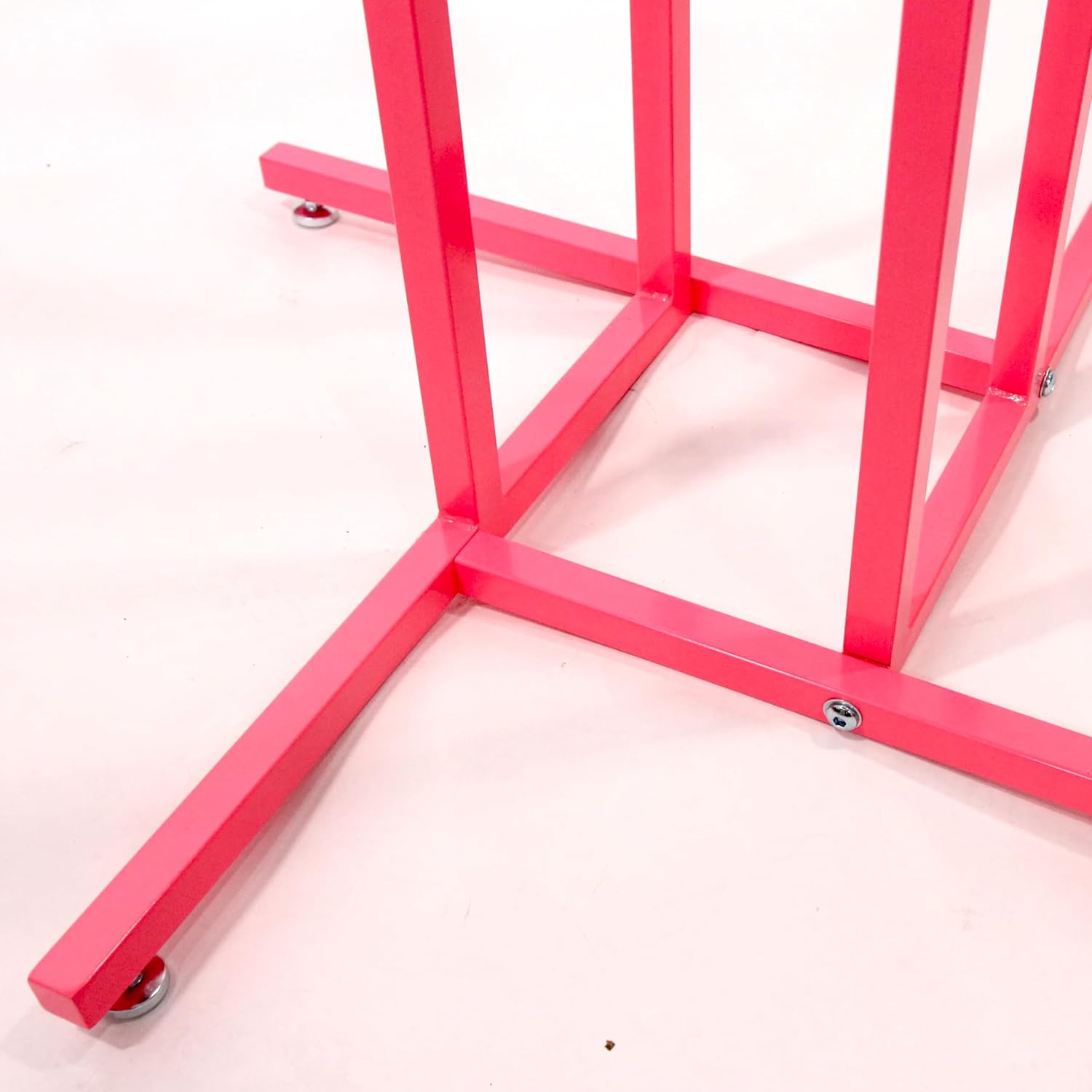 SSWBasics Hot Pink 4-Way Clothing Display Rack With Straight Arms- Durable Retail Clothing Rack for Boutique, Retail, and Thrift Stores - Sleek and Stylish Garment Display Stand