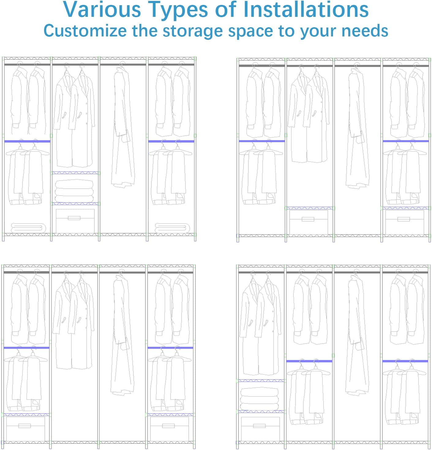 VIPEK V40L Clothes Rack With Dimmable LED Lights, 3000K Warm White, Heavy Duty Clothing Rack for Hanging Clothes Portable Closet Wardrobe Freestanding for Bedroom, Max Load 890lbs