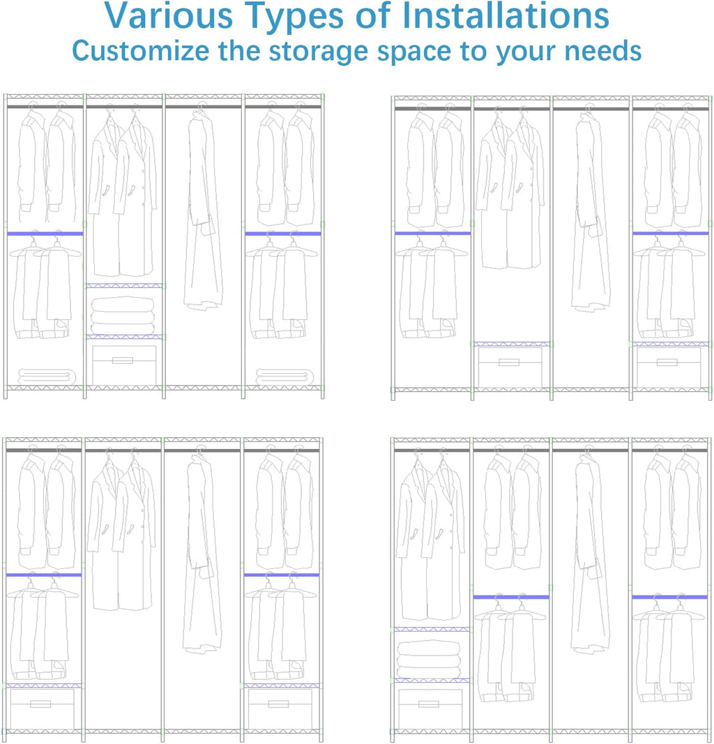 VIPEK V40C Covered Clothing Rack Heavy Duty with Cover, Custom Freestanding Closet Portable Wardrobe for Bedroom, Large Black with Grey Upgraded Polyester Cover