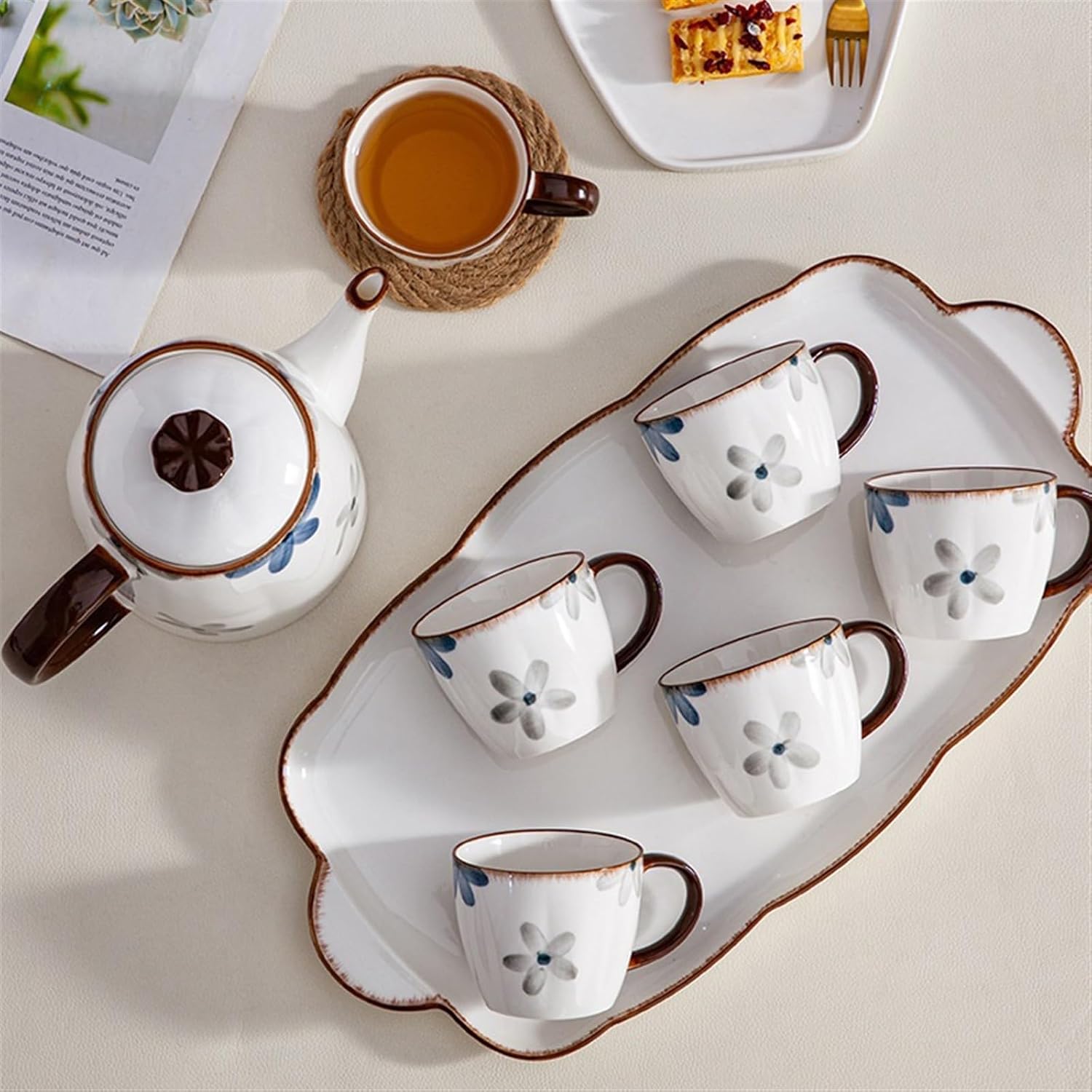 Beverage Serveware Ceramic cold kettle water set creative tea set coffee set souvenir 8-piece set gift tea party essentials Water Carafe
