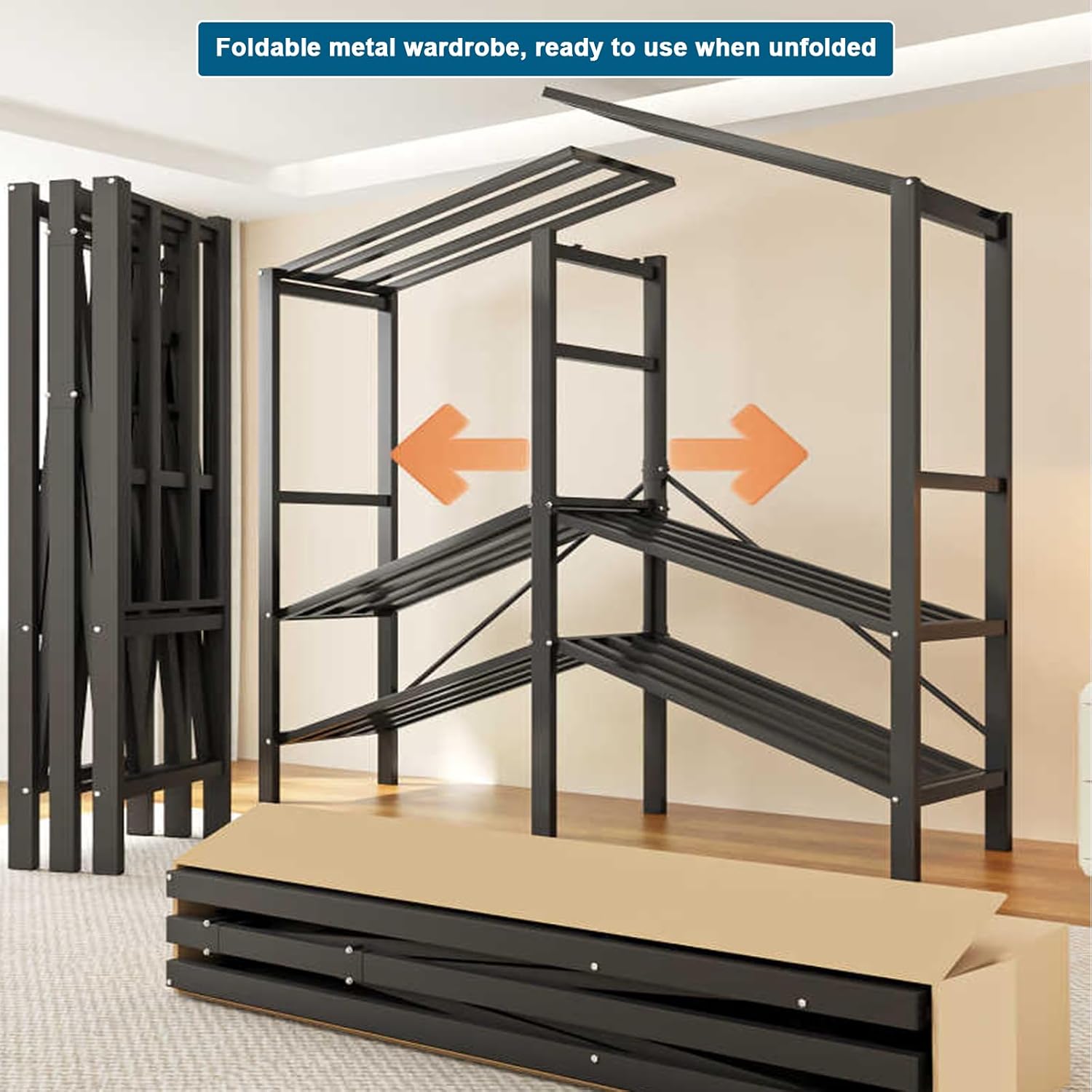 FPIGSHS Heavy Duty Clothes Rack with Cover Foldable Covered Clothes Rack for Hanging Clothes portable Wardrobe Closet System Freestanding Coat Storage Garment Racks for bedroom (black, 59in)