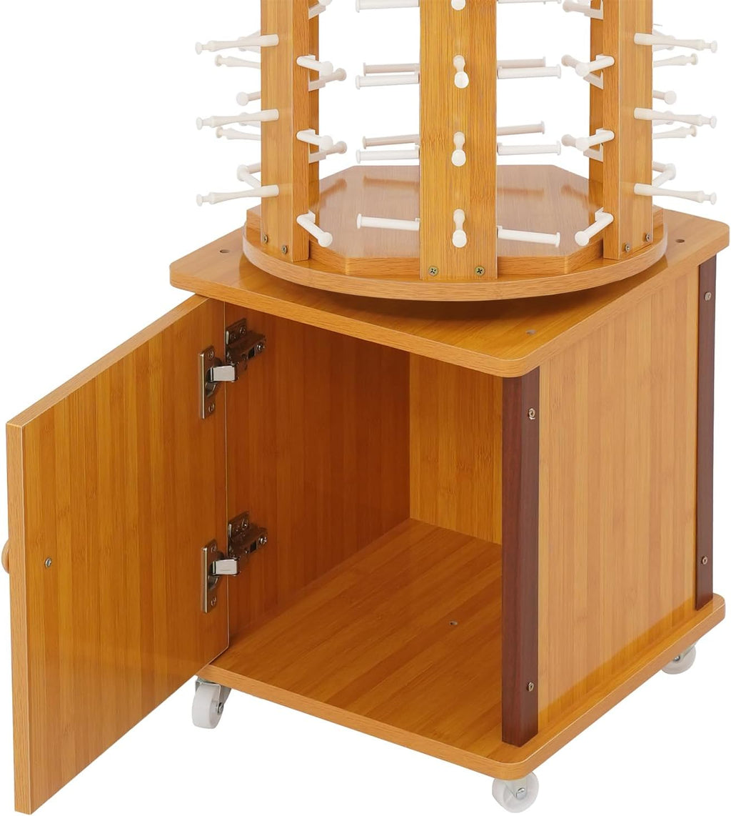 Sunglasses Display Rack, 108 Pairs Glasses Rack, 360° Rotating Eyeglasses Storage Organizer, Floor-standing Eyewear Holder, Glasses Display Stand with Storage Cabinet & Wheels, Wood Color