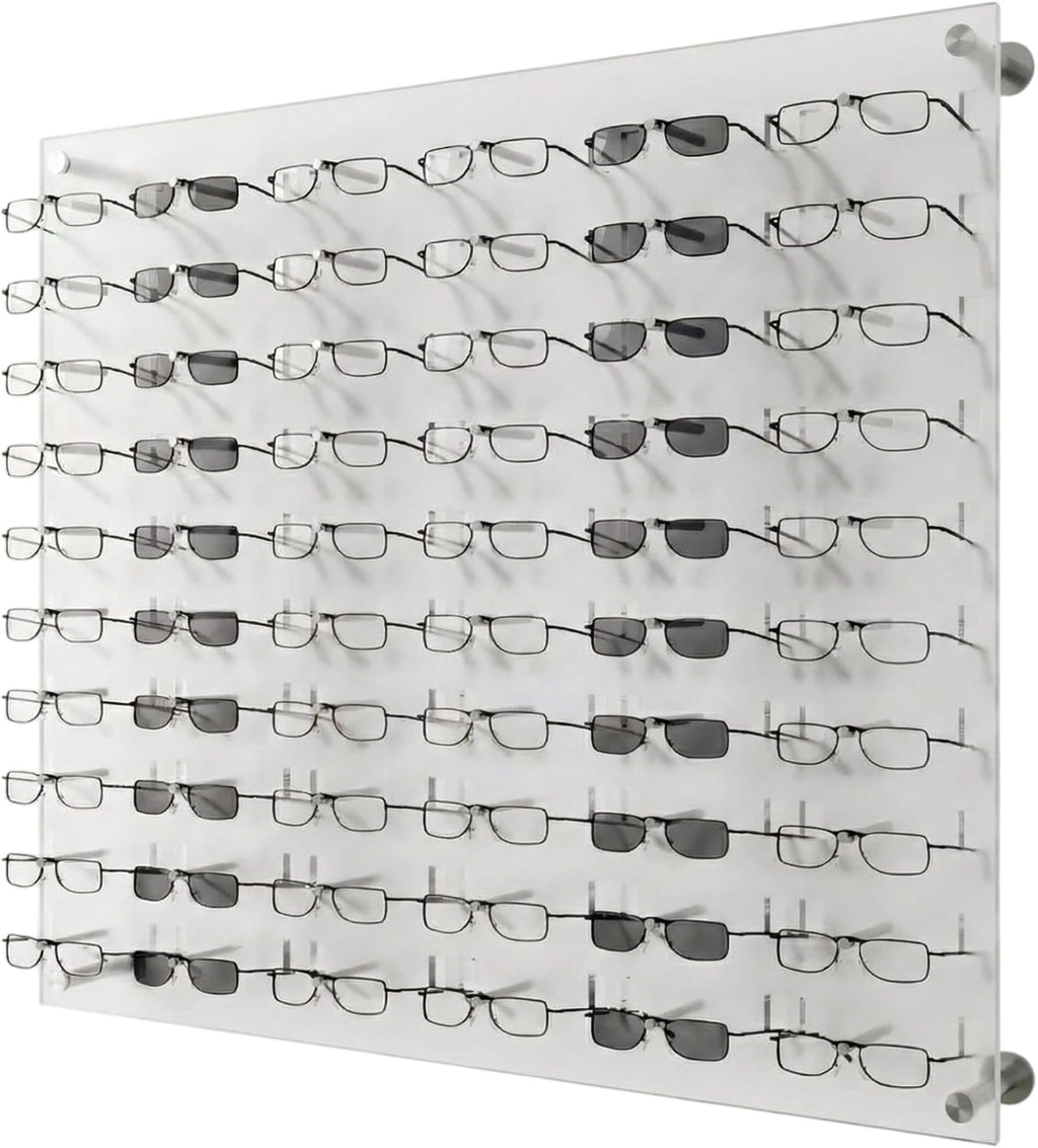 Optical Display for 60 Eyewear Frames - Wall Mount Acrylic Eyewear or Sunglass Display Package in Frosted White for 60 Frames – 31.25' (H) X 36.5' (W)