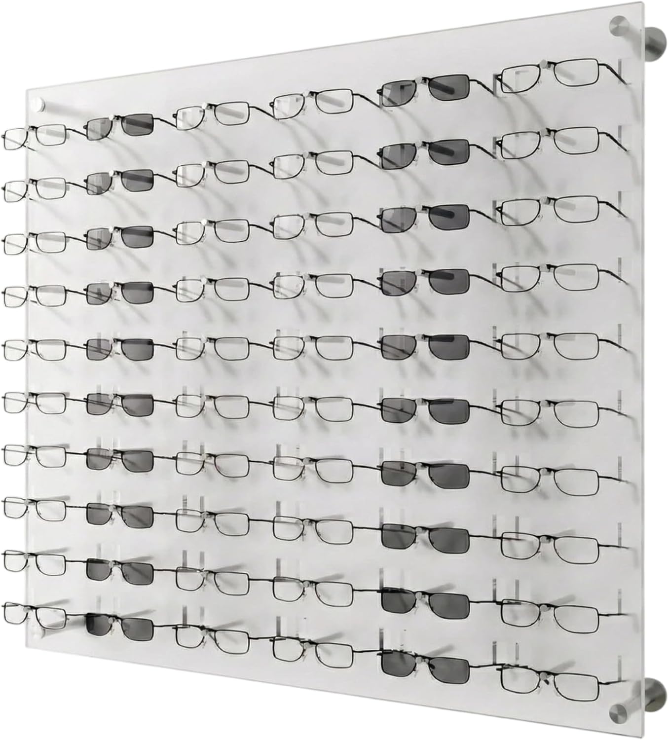 Optical Display for 60 Eyewear Frames - Wall Mount Acrylic Eyewear or Sunglass Display Package in Frosted White for 60 Frames – 31.25' (H) X 36.5' (W)