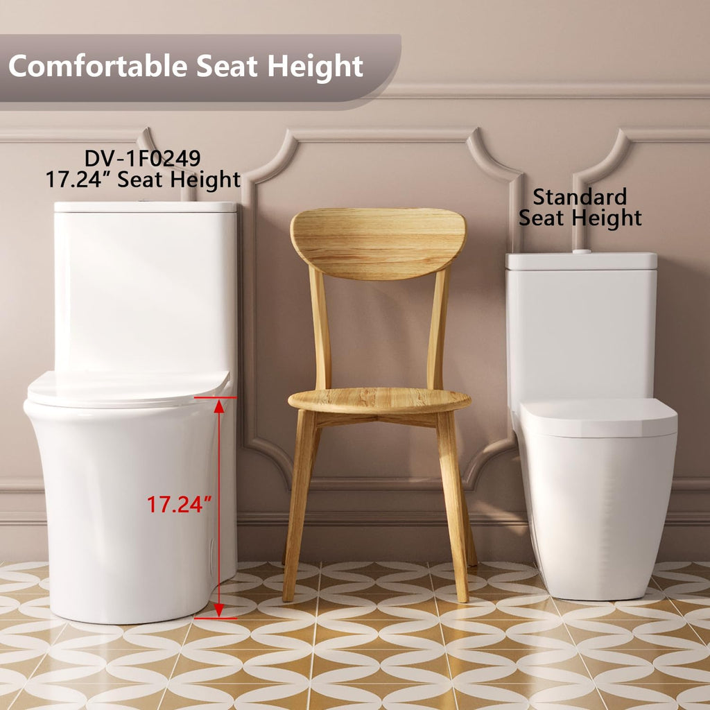 DeerValley One Piece Toilet, Elongated Toilet for Bathroom with 17.24' Comfortable Chair Seat Height, Dual Flush 0.8/1.28 GPF and MAP 1000g, Modern Toilet, 12' Rough-In Toilet Bowl