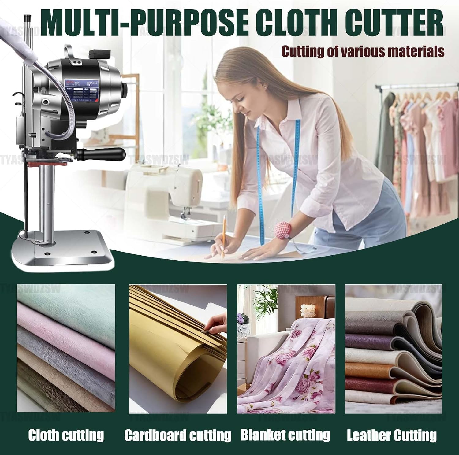 1100W Professional Fabric Cutting Machine, 10in Straight Knife Cloth Cutter with Auto Blade Sharpening, Versatile Leather & Textile Cutter for Carpet & Multi-Layer Materials