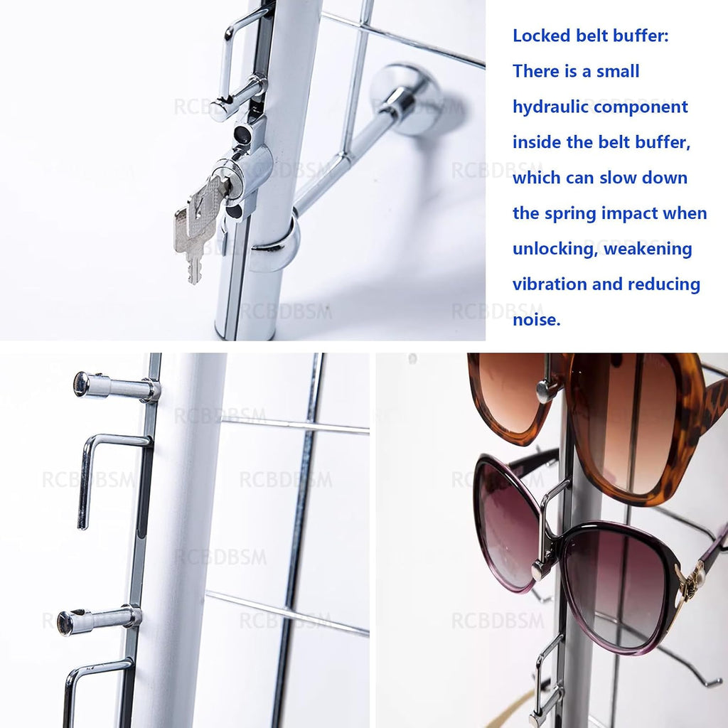 Eyeglass Display Racks Lockable Sunglasses Glasses Organizer Wall Mount Storage Stand - Aluminium Frame Holder, Set of 10 (4.5ft, Holds 16 Frames)