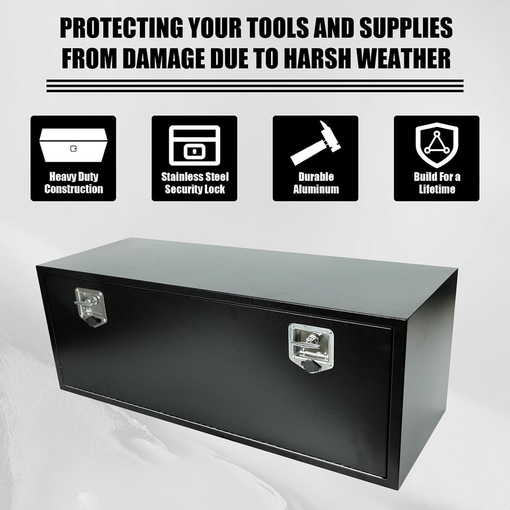confote Black Steel Underbody Truck Tool Box with T-Handle Lock,Heavy Duty Truck Tool Box Truck Storage Organizer Tool Box Chest For Storage Smooth Surface,Waterproof-48'x 18'x 18' inch