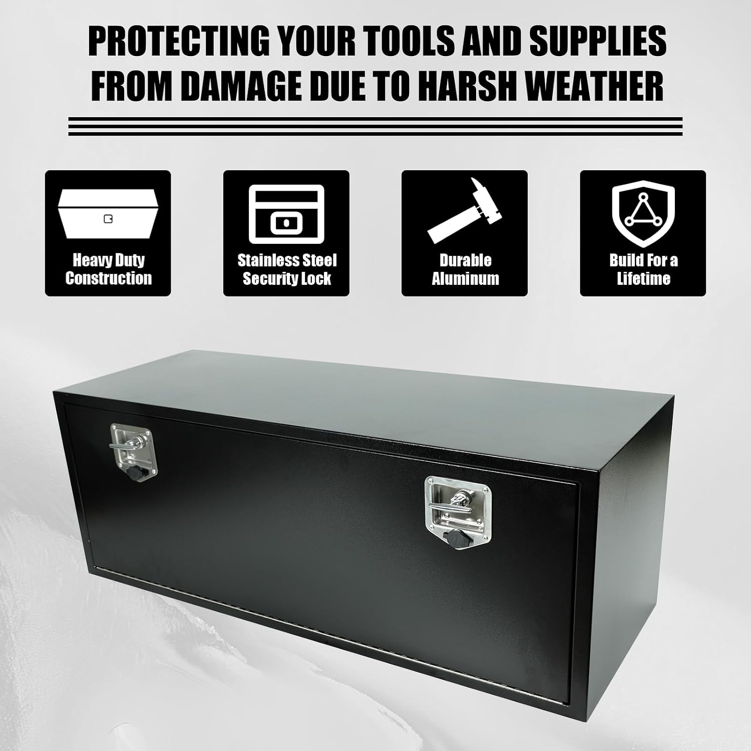 confote Black Steel Underbody Truck Tool Box with T-Handle Lock,Heavy Duty Truck Tool Box Truck Storage Organizer Tool Box Chest For Storage Smooth Surface,Waterproof-48'x 18'x 18' inch