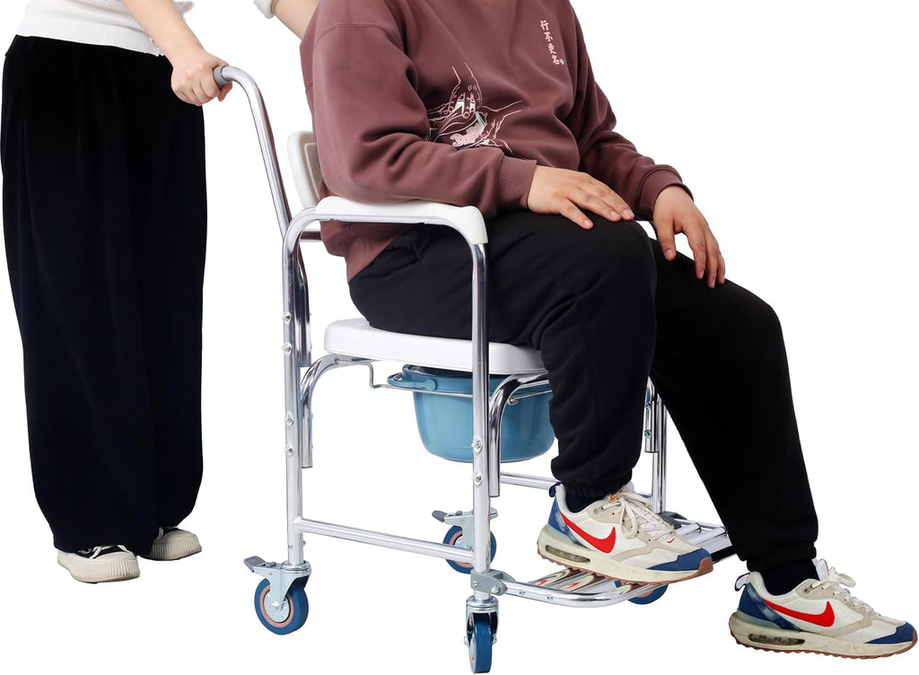 Heavy Duty Wheelchair Bedside Commode Chair Bath Shower Toilet Seat with Seat Patch Portable Medical Aid Mobility Multi-Function Elderly Handicapped People Pregnant Women Hospital Medical Chair