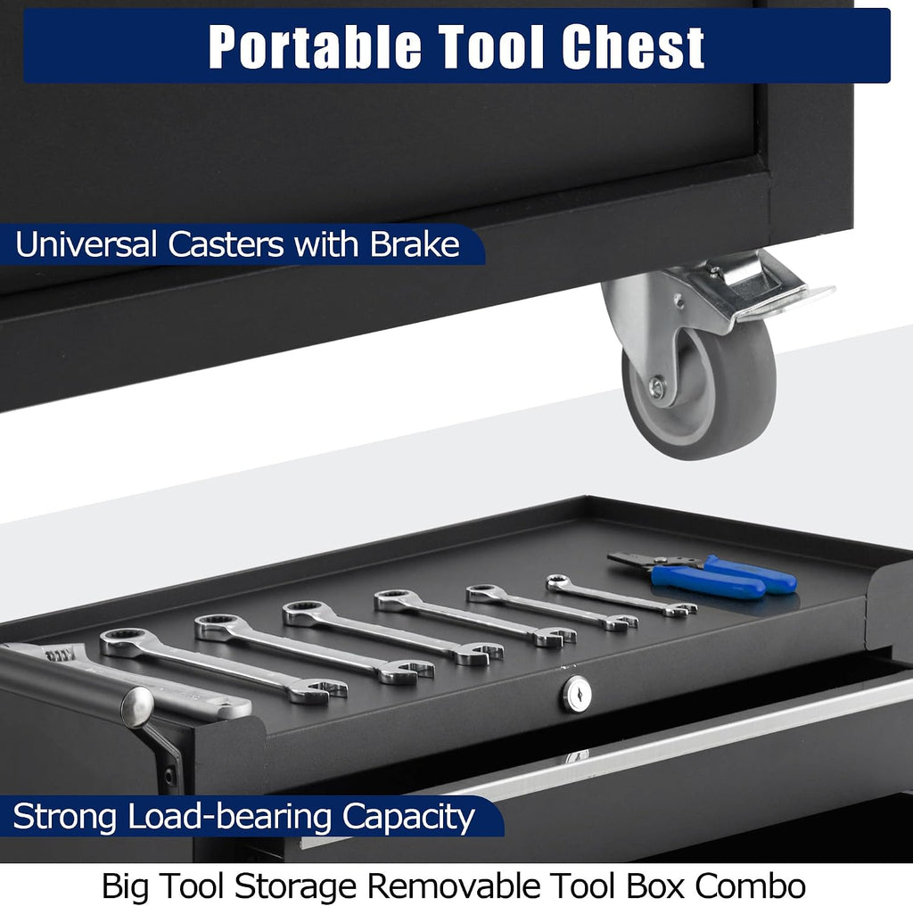 24' Heavy-Duty Rolling Tool Cabinet, 4-Drawer Lockable Steel Tool Chest with 4 Locking Wheels & Reinforced Frame, High Weight Capacity Organizer for Garage, Workshop, and Home Use