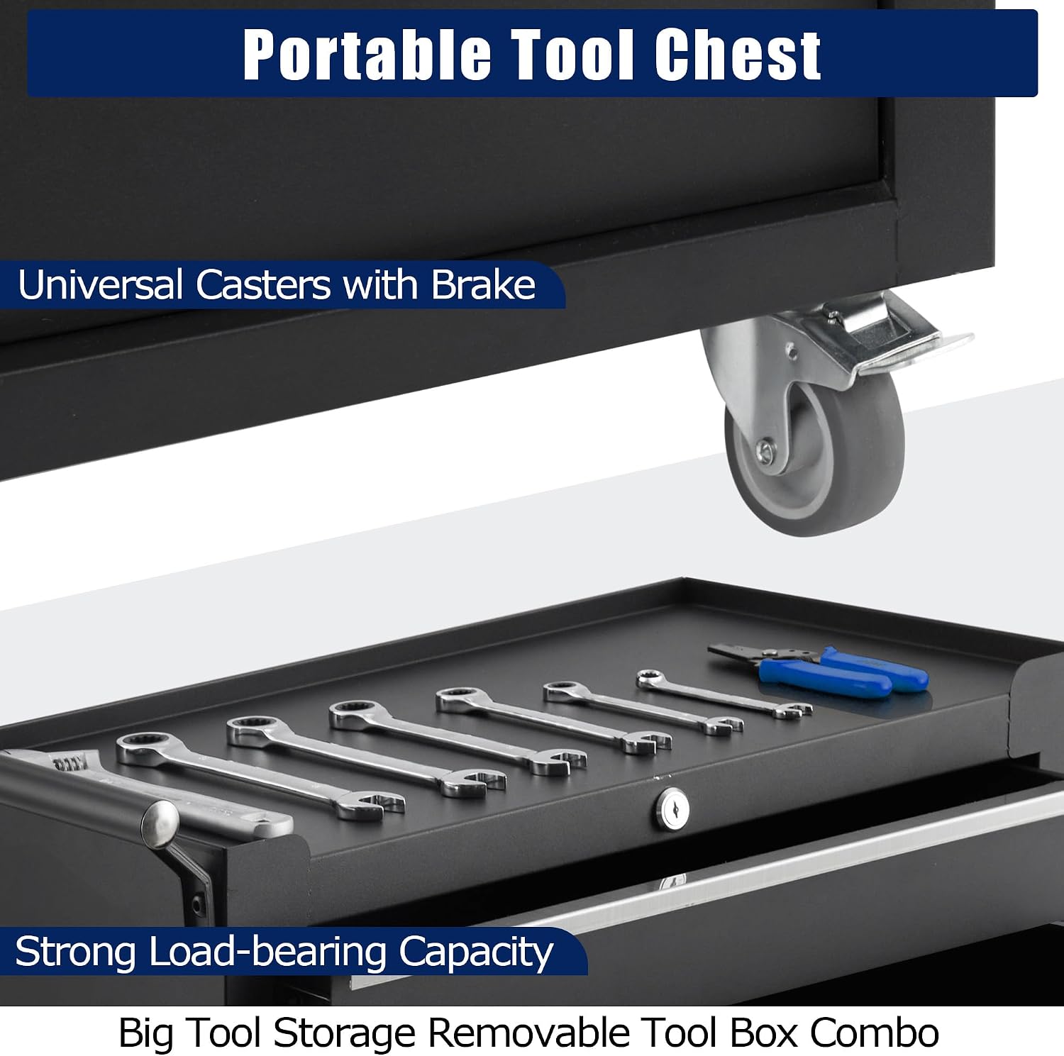 24' Heavy-Duty Rolling Tool Cabinet, 4-Drawer Lockable Steel Tool Chest with 4 Locking Wheels & Reinforced Frame, High Weight Capacity Organizer for Garage, Workshop, and Home Use
