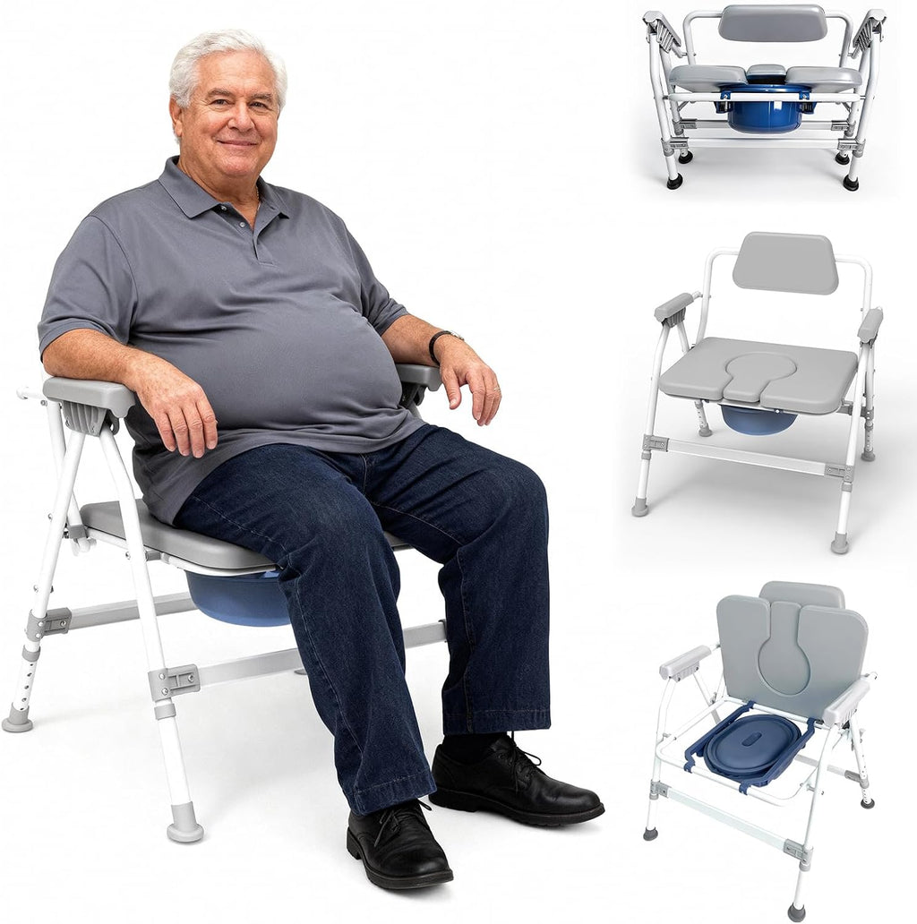 Heavy-Duty Large Bone Bedside Commode, 800lbs Weight Capacity & Extra-Wide Padded Seat, Adjustable Height Folding Toilet Chair for Seniors,Disabled, Patient Home Care