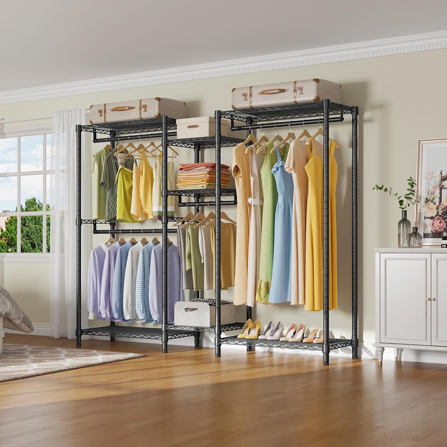 VIPEK Classic V6 Heavy Duty Clothes Rack, 7-Tier Garment Rack with Adjustable Shelves, Portable Closet Organizer with 4 Hanging Rods, Space-Saving, 850lbs Capacity, 68.9' L x 15.7' W x 76.4' H, Black