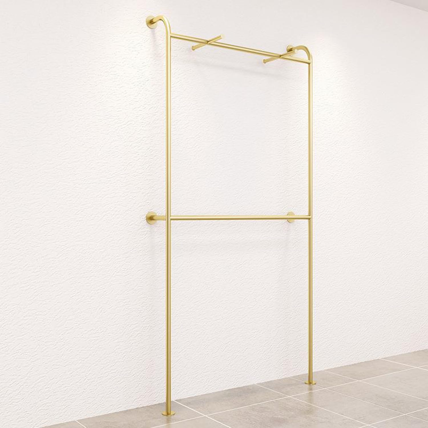 Double Layer Gold Clothes Rack, Wall Mounted Floor Clothing Rack, Heavy Duty Pipe Garment Rack, Metal Clothing Display Stand Rod for Boutique Retail Bedroom,120cm