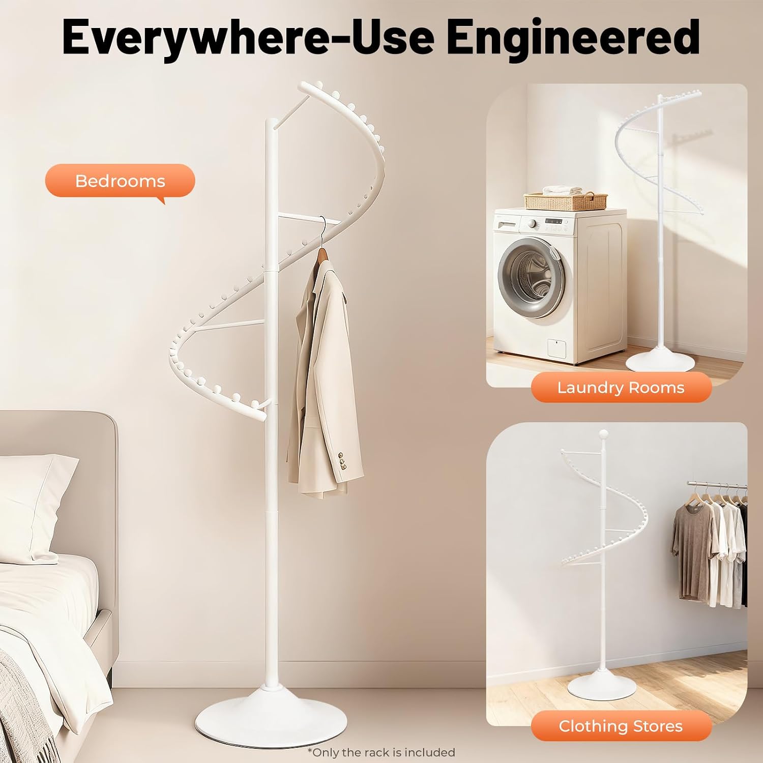 Floor Standing 360°Spiral Rotating Garment Rack, Heavy Duty Metal Clothing Display Rack With Divide Hooks, Stable Standing Retail Display Racks For Hanging Clothes, Hats, Bags