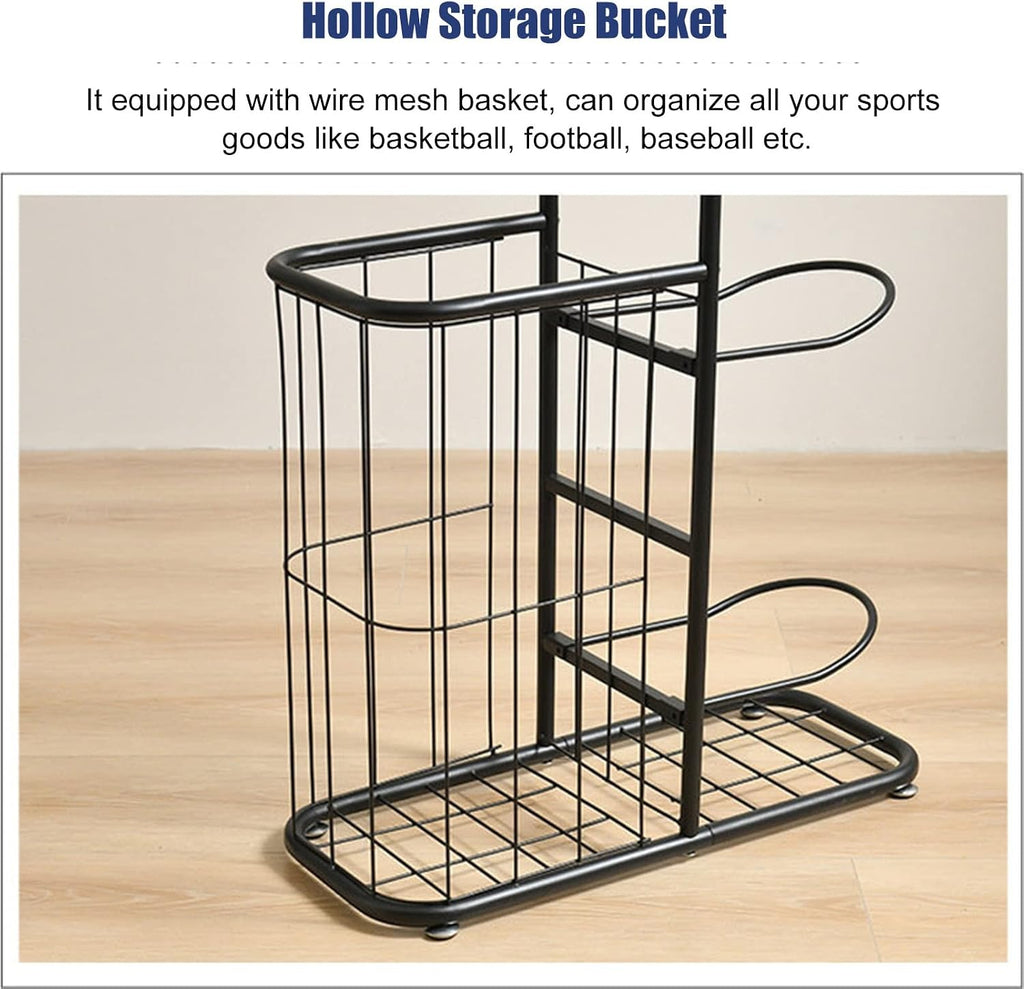 Ball Storage Holder Extra Tall Basketball Storage Rack with Baskets, Vertical Iron Sports Rack Organizer for Indoor Home Garage, Holds 7 Balls
