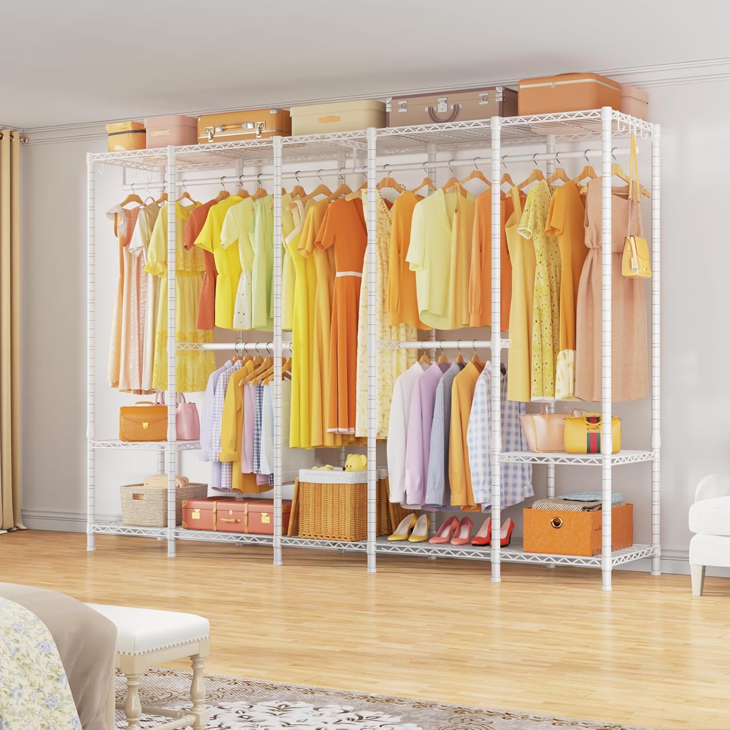 Ulif H50 Extra Large Clothes Rack, Heavy Duty Garment Rack, Freestanding Portable Closet, Clothing Racks for Hanging Clothes, Wardrobe Closet 89.8'' W x 15.8' D x 76.4' H, Max Load 1400 Lbs, White