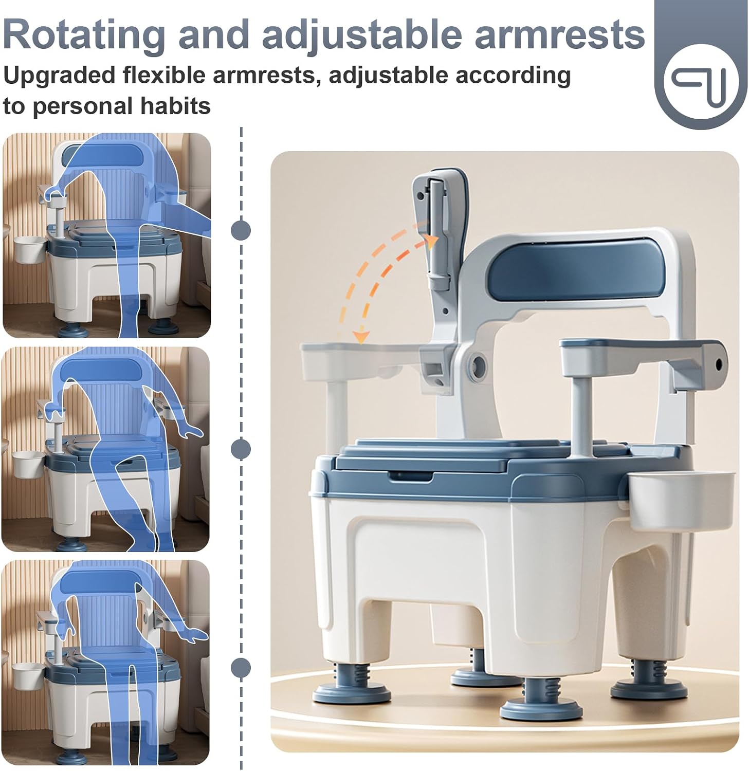 Adjustable Bedside Commode Chair for Seniors and Disabilities Ultra Wide Seat Up to 660 Lbs Capacity Height Adjustable Toilet Chair for Elderly and Disabled Blue Upgrade
