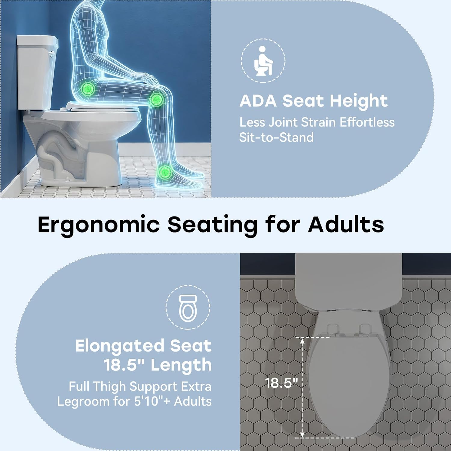 HOROW 17 Inch High Elongated Toilet with ADA Chair Height, Two Piece Toilet with Powerful 1.28 GPF Single Flush, MAP 1000g, Extra Tall Bowl Suitable for Tall Person & Seniors