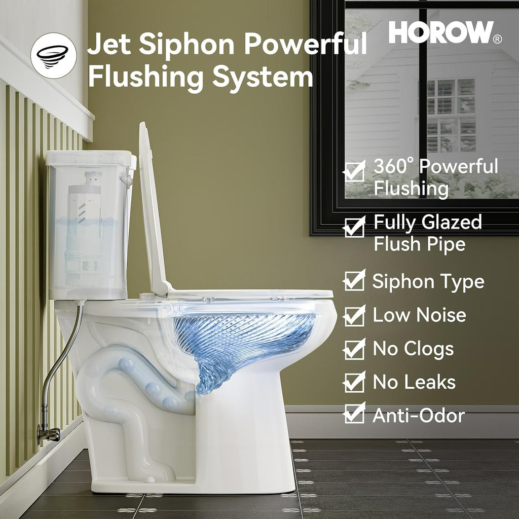 HOROW 19 Inch Tall Toilets, Extra High Toilets with Comfort Chair Height Seat, MAP 1000g, 1.28 GPF Single Flush Two-Piece Toilet, Elongated Bowl for Seniors, Pregnant, Disabled & Tall Person, White