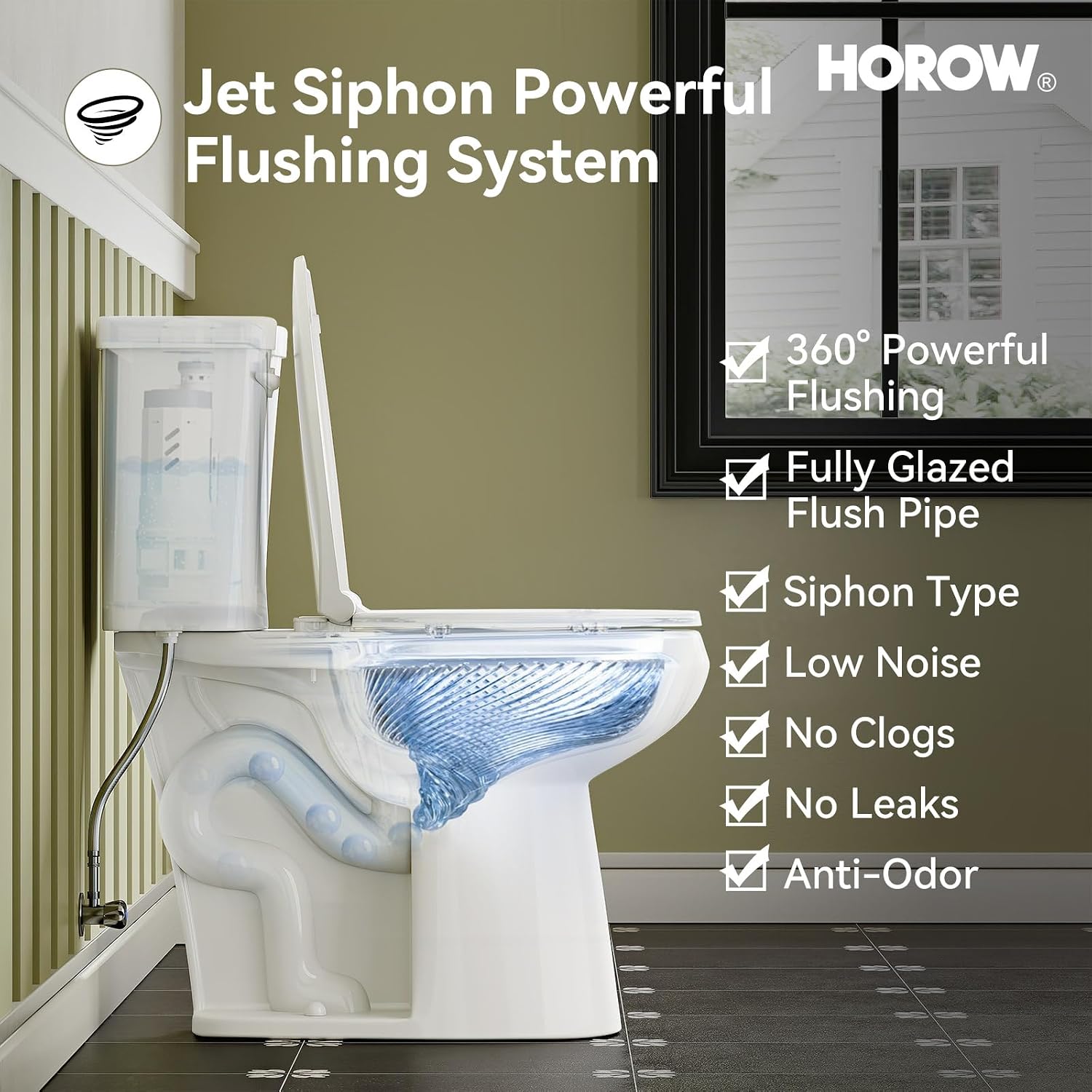 HOROW 19 Inch Tall Toilets, Extra High Toilets with Comfort Chair Height Seat, MAP 1000g, 1.28 GPF Single Flush Two-Piece Toilet, Elongated Bowl for Seniors, Pregnant, Disabled & Tall Person, White