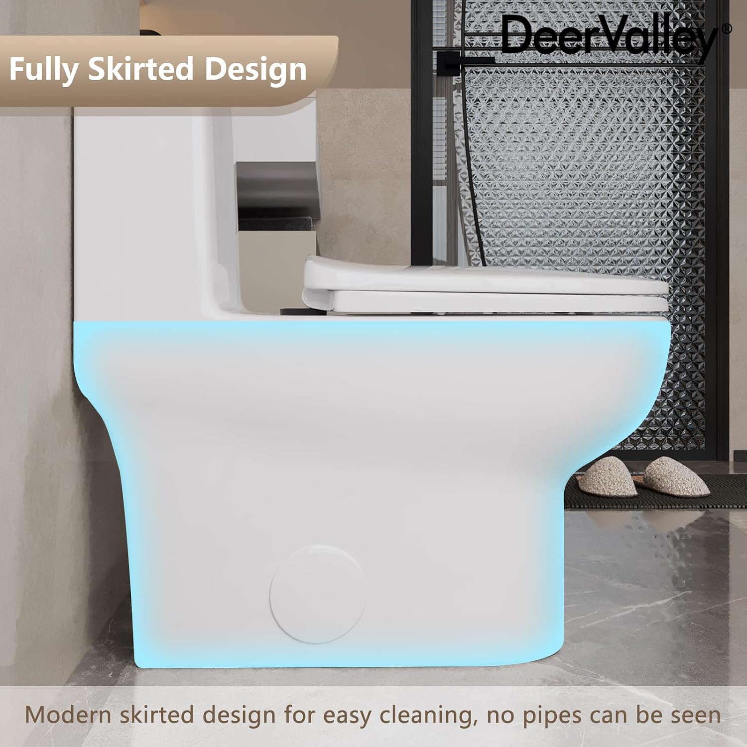 DeerValley Elongated One Piece Toilet, Dual Flush 0.8/1.28 GPF Toilet with Comfortable Seat Height, Powerful & Quiet Modern Standard Toilet for Bathroom, 10' Rough-In