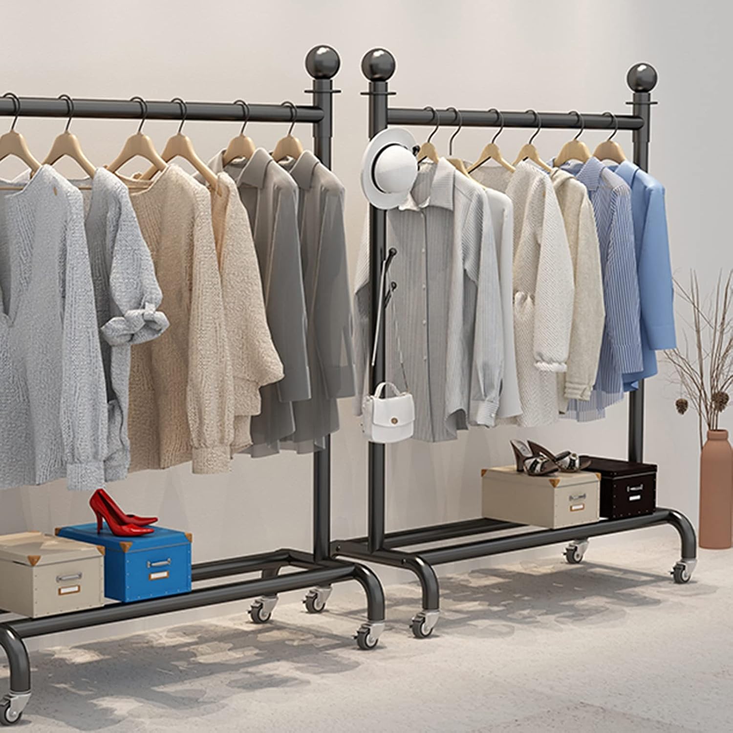 Rolling Garment Rack with Wheels & Shelf - Versatile Clothes Rack for Bedroom, Living Room & Retail Display - 100x40x155CM, Sturdy Clothing Stand for Home Organization