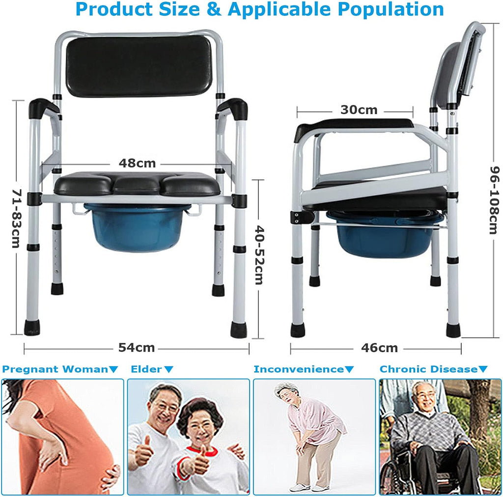 Bedside Commode Chair, Heavy-Duty Raised Toilet Seat with Handles, 6-Gears Height Adjustments, 180kg Capacity, Portable Bathroom Potty Chair for Adults (2)