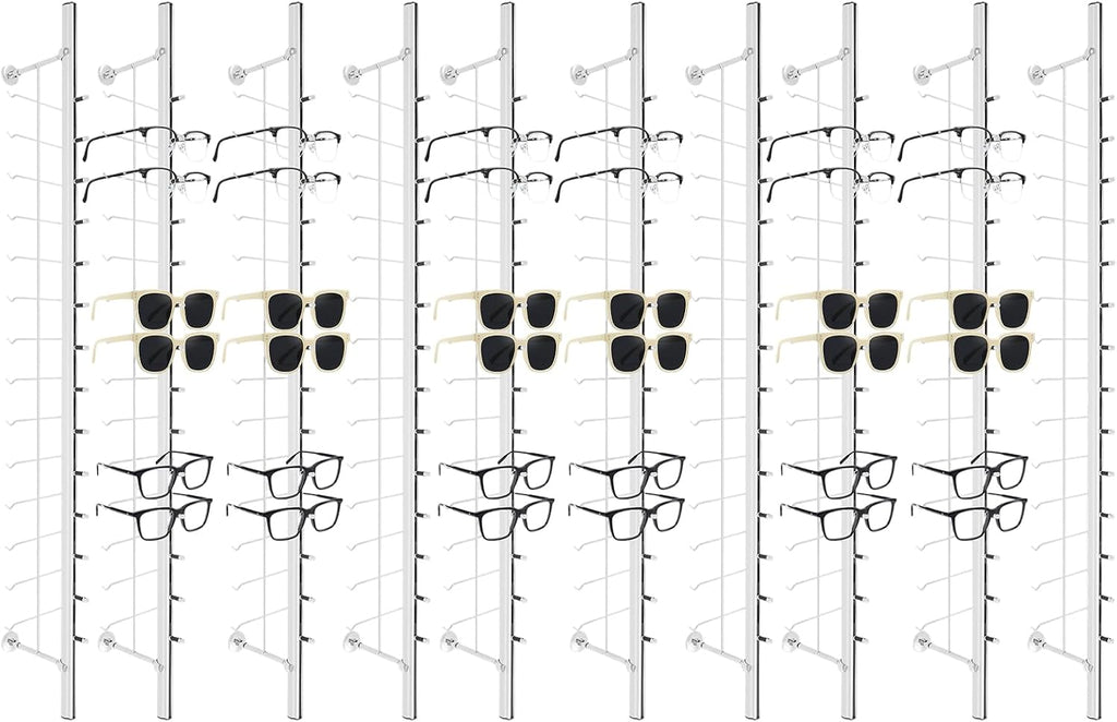 10 Pcs Aluminum Eyeglass Display Rod, Wall Mount Sunglasses Display Stand Holder Organizer for Optical Store & Home Use (48 Inch, Hold 14 Frames)