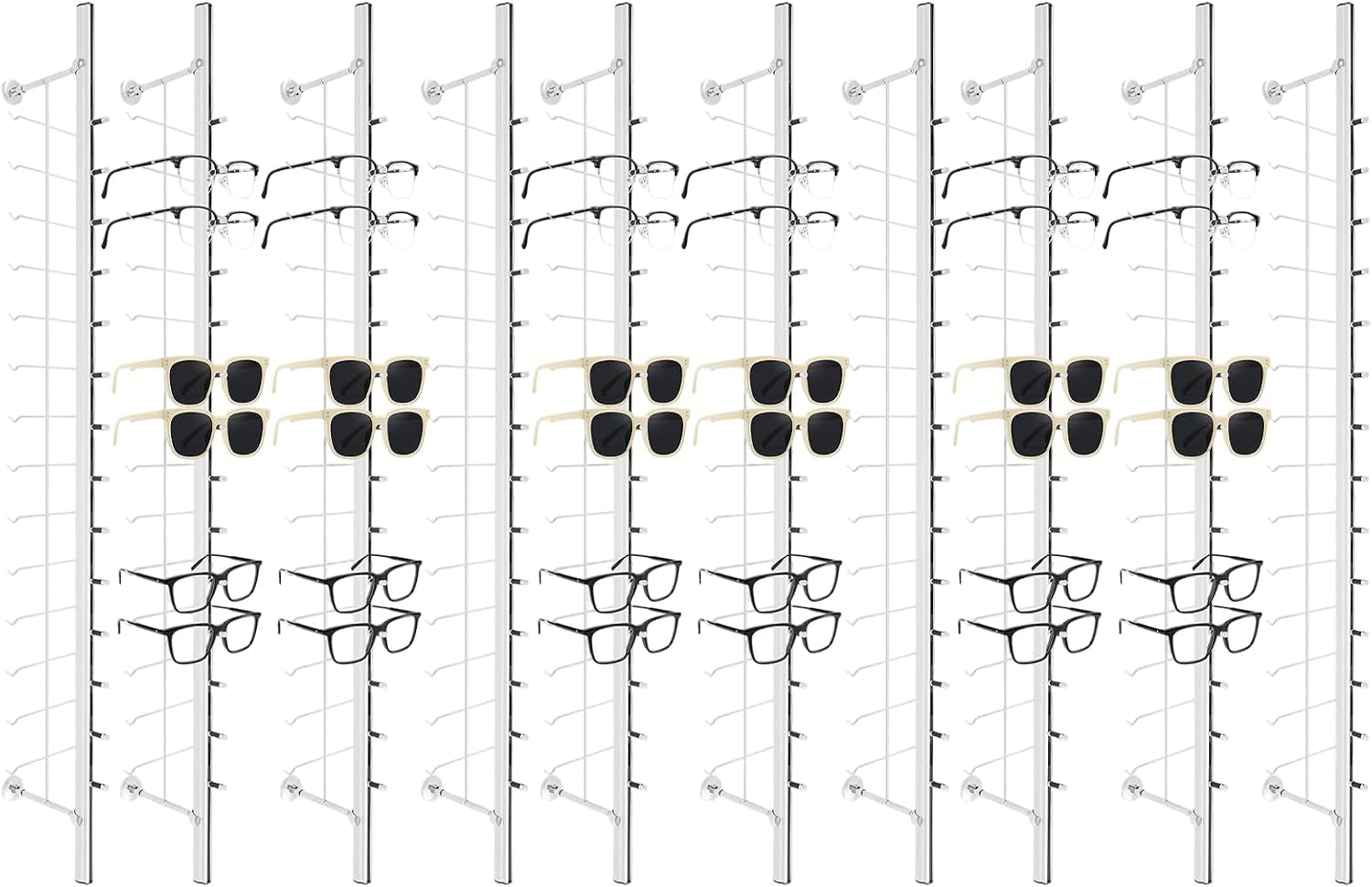 10 Pcs Aluminum Eyeglass Display Rod, Wall Mount Sunglasses Display Stand Holder Organizer for Optical Store & Home Use (48 Inch, Hold 14 Frames)