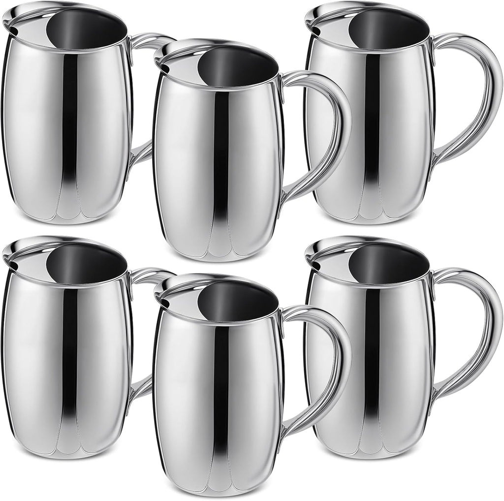 Funnymoom 6 Pcs 2 L Stainless Steel Water Pitchers with Ice Guard Smooth Silver Metal Bell Pitchers Jug Cold Beverages Carafe Serving Tool for Restaurants Home Dishwasher Safe