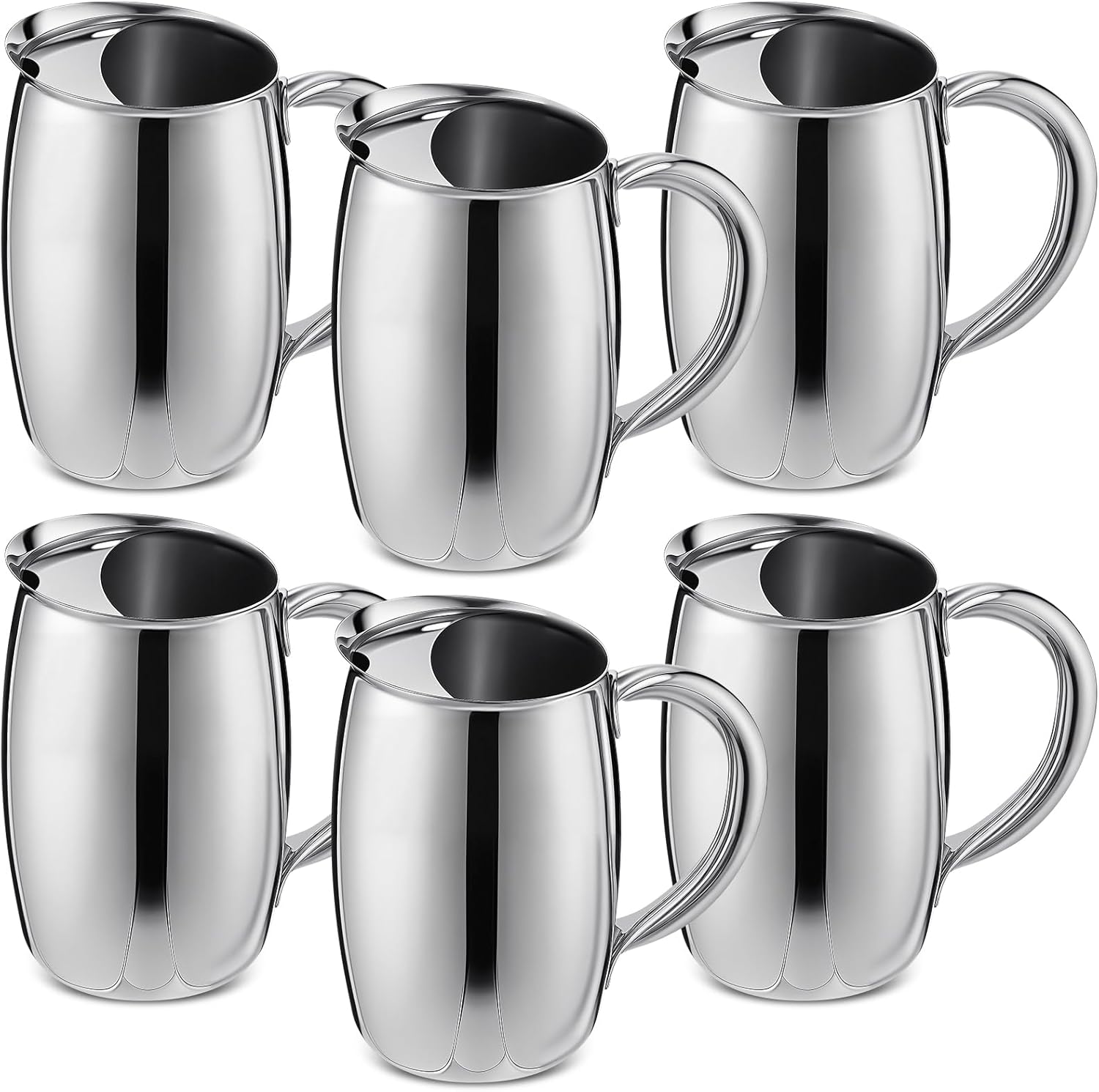 Funnymoom 6 Pcs 2 L Stainless Steel Water Pitchers with Ice Guard Smooth Silver Metal Bell Pitchers Jug Cold Beverages Carafe Serving Tool for Restaurants Home Dishwasher Safe