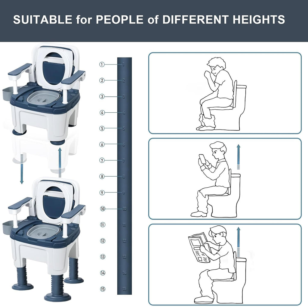 Toilet Seat Risers for Seniors, Raised Toilet Seat with Handles, Height Adjustable Mobile Load 882lb Blue